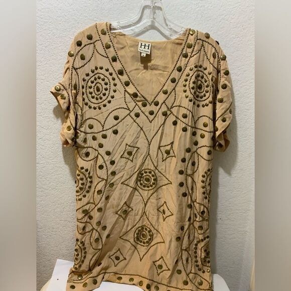 Haute Hippie Black 100% Silk Beaded Embellished Tunic Mini Dress, M - Picture 1 of 9